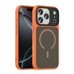 iPhone 17 Pro Max uyumlu MagSafe Kılıf Mat Arka Yüzey Kamera Çıkıntılı Darbe Emici Kapak Turuncu