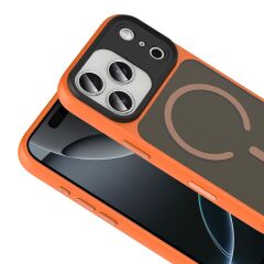 iPhone 17 Pro Max uyumlu MagSafe Kılıf Mat Arka Yüzey Kamera Çıkıntılı Darbe Emici Kapak Turuncu