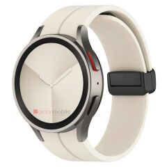 Samsung Galaxy Watch 5 Pro 45 mm Silikon Kordon Magnetik D Tokalı Spor Kayış Mıknatıslı Toka Starlight