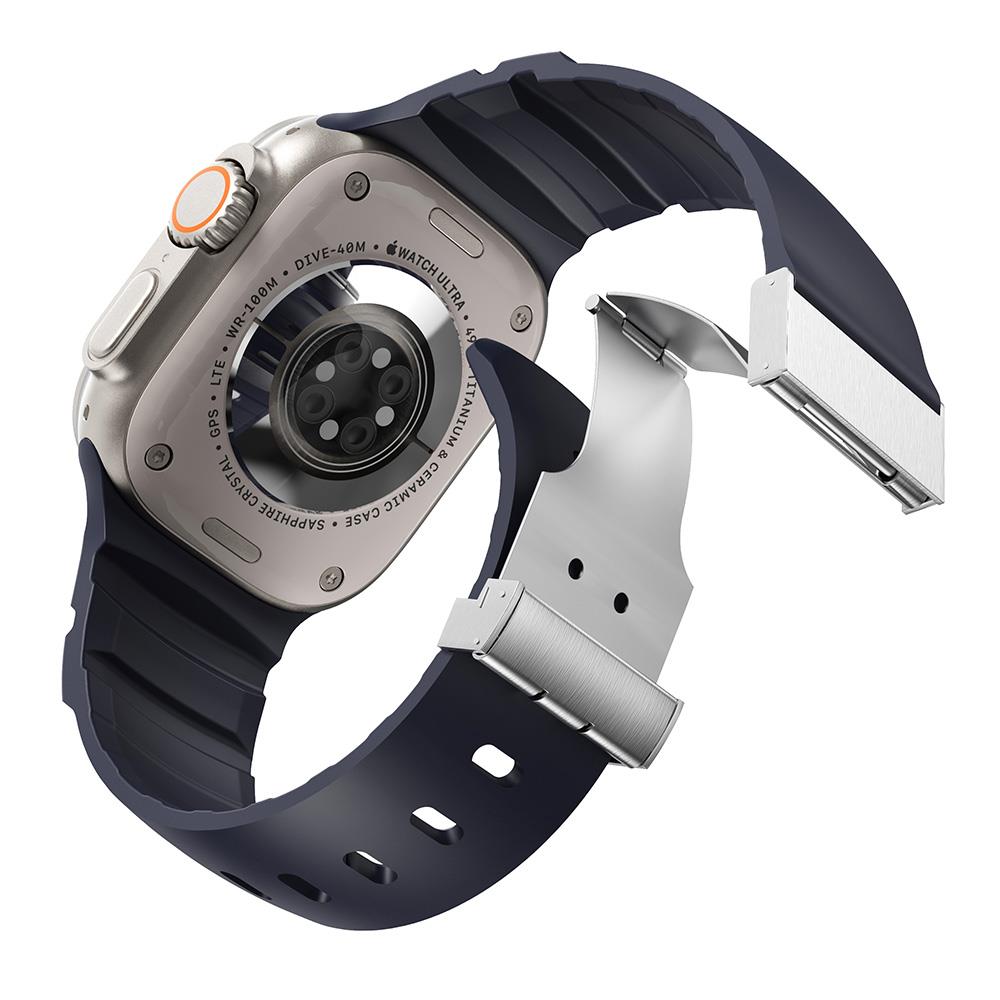 Apple Watch Ultra / Ultra 2 49 Uyumlu Silikon Kordon Ayarlanabilir Klipsli Metal Tokalı Kayış Mid Night