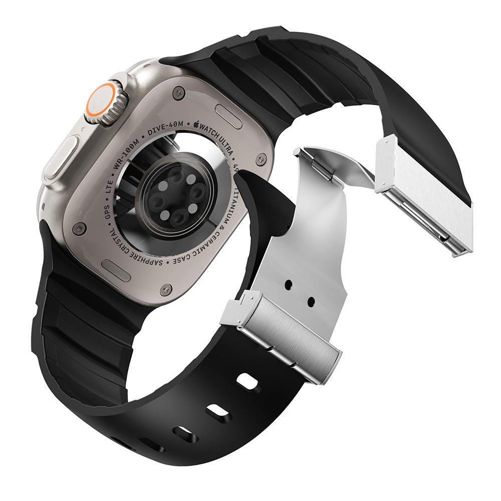 Apple Watch Ultra / Ultra 2 49 Uyumlu Silikon Kordon Ayarlanabilir Klipsli Metal Tokalı Kayış Siyah