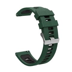 Huawei Watch GT 4 46 mm Uyumlu Silikon Kordon Çizgili Spor Tasarım Renkli Delikli Spor Kayış Yeşil - Siyah