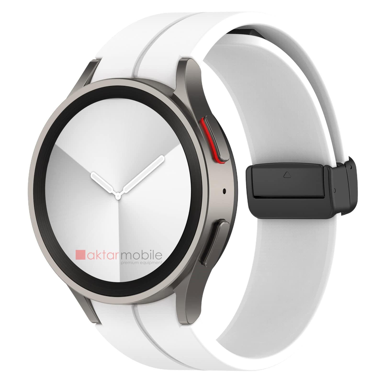 Samsung Galaxy Watch 5 Pro 45 mm Silikon Kordon Magnetik D Tokalı Spor Kayış Mıknatıslı Toka Beyaz
