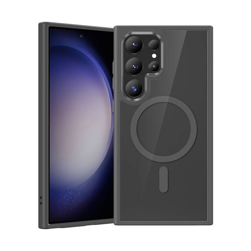 Galaxy S24 Ultra Kılıf Magsafe Şarj Özellikli Şeffaf Arka Yüzey Benks MagClap TPU Çerçeve Kapak Gri