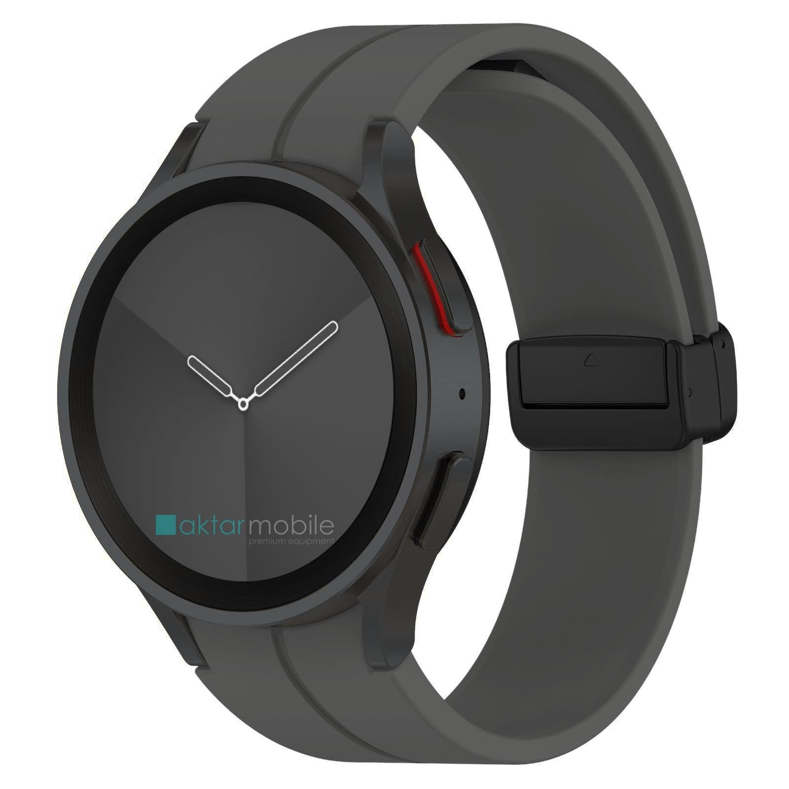 Samsung Galaxy Watch 5 Pro 45 mm Silikon Kordon Magnetik D Tokalı Spor Kayış Mıknatıslı Toka Füme