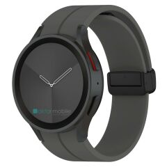 Samsung Galaxy Watch 5 Pro 45 mm Silikon Kordon Magnetik D Tokalı Spor Kayış Mıknatıslı Toka Füme