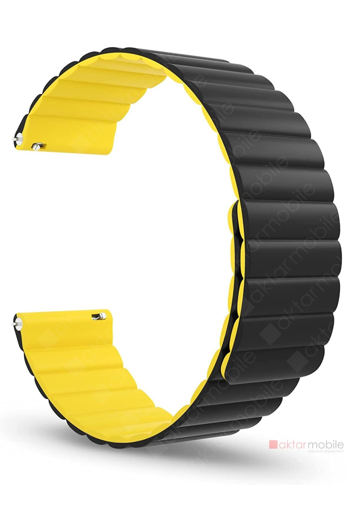 Huawei Watch GT 4 46 mm uyumlu Magnetik Silikon Kordon Çift Renkli Mıknatıslı Premium Kayış Siyah - Sarı