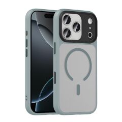 iPhone 17 Pro uyumlu MagSafe Kılıf Mat Arka Yüzey Kamera Çıkıntılı Darbe Emici Kapak Gri