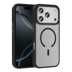 iPhone 17 Pro Max uyumlu MagSafe Kılıf Mat Arka Yüzey Darbe Emici Kapak Siyah