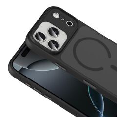 iPhone 17 Pro uyumlu MagSafe Kılıf Mat Arka Yüzey Kamera Çıkıntılı Darbe Emici Kapak Siyah