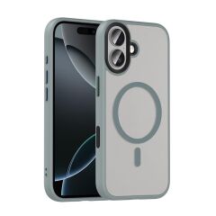 iPhone 17 uyumlu MagSafe Kılıf Mat Arka Yüzey Kamera Çıkıntılı Darbe Emici Kapak Gri