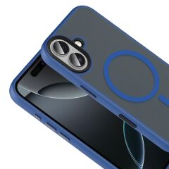 iPhone 17 uyumlu MagSafe Kılıf Mat Arka Yüzey Kamera Çıkıntılı Darbe Emici Kapak Lacivert