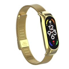 Mi Band 7 uyumlu Klipsli Hasır Metal Kordon & Kasa Koruma 2 in 1 Tel Örgü Kayış