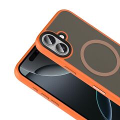 iPhone 17 uyumlu MagSafe Kılıf Mat Arka Yüzey Kamera Çıkıntılı Darbe Emici Kapak Turuncu