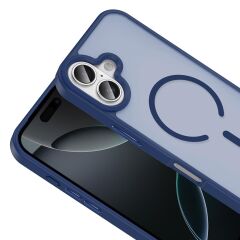 iPhone 17 uyumlu MagSafe Kılıf Mat Arka Yüzey Darbe Emici Kapak Lacivert
