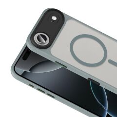 iPhone 17 Air uyumlu MagSafe Kılıf Mat Arka Yüzey Kamera Çıkıntılı Darbe Emici Kapak Gri