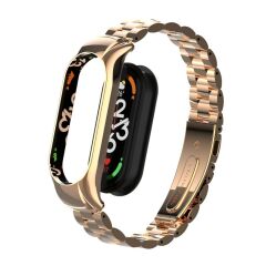 Mi Band 7 uyumlu Baklalı Model Metal Kordon & Kasa Koruma 2 in 1 Paslanmaz Çelik Kayış Rose Gold