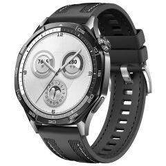 Huawei Watch GT 5 Pro GT 5 46 mm Uyumlu Dokuma & Silikon Kordon Dikişli Örgü Kayış Metal Toka