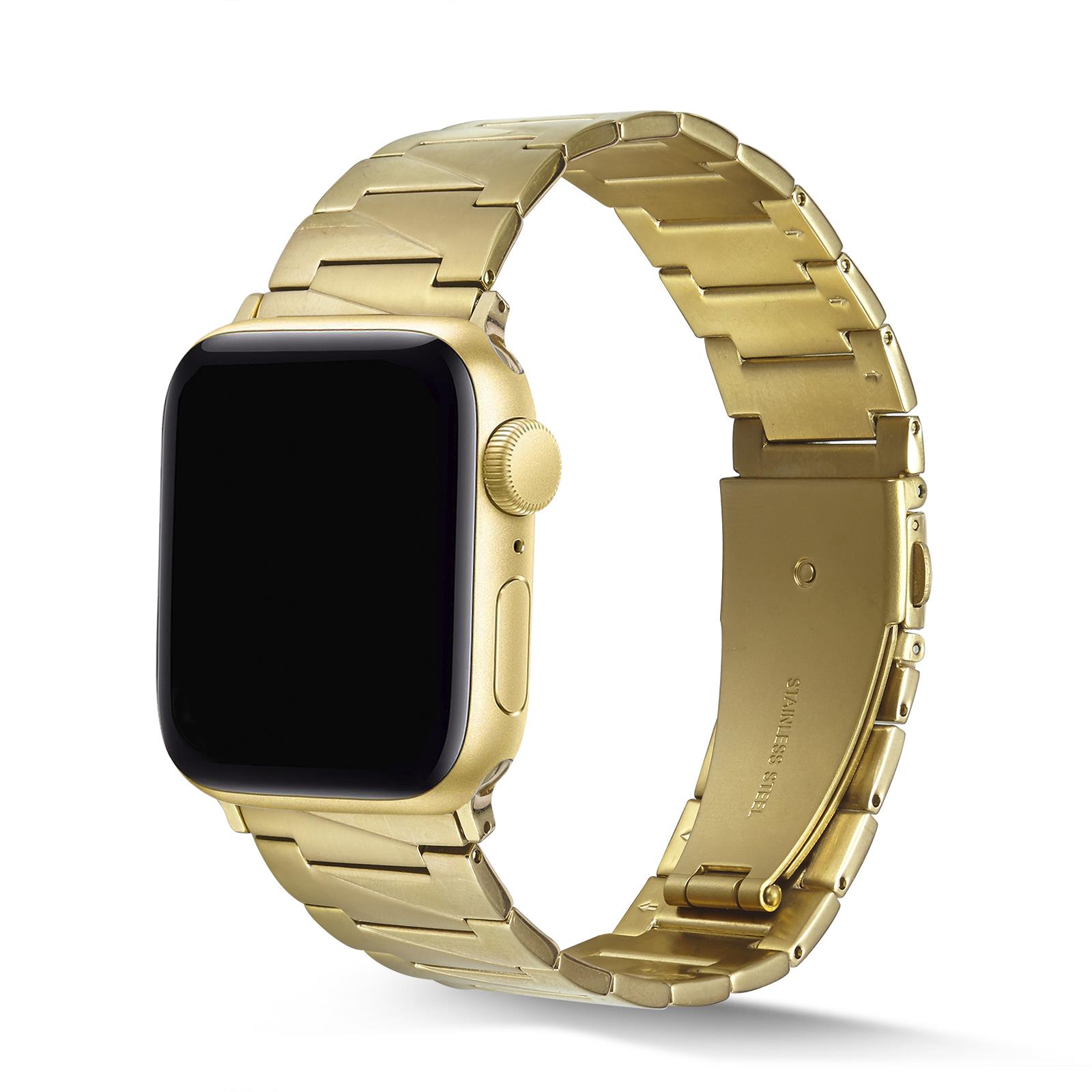 Apple Watch 10 46 mm uyumlu Metal Kordon Geometrik Tasarım Paslanmaz Çelik Kayış Gold