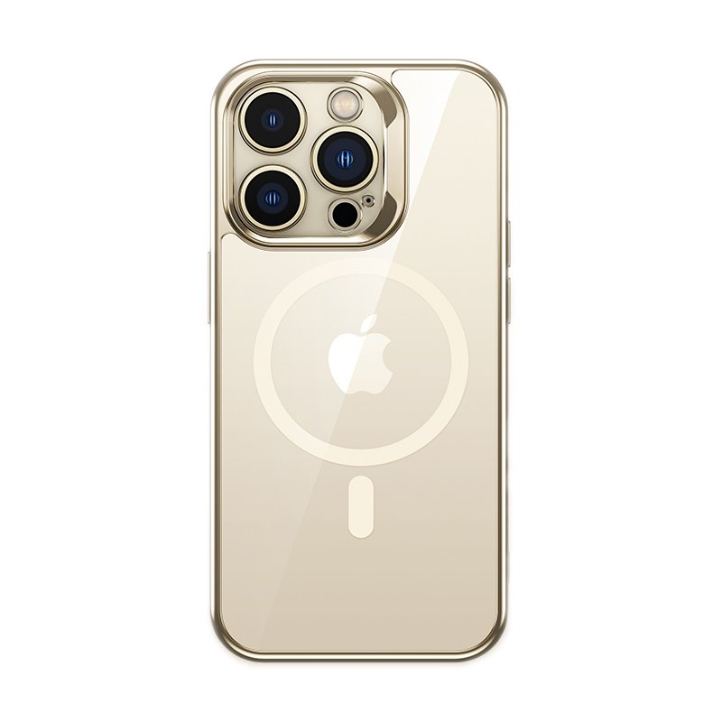 Apple iPhone 14 Pro Max Magsafe Şarj Özellikli Cam Yüzey Ekran Koruyuculu Benks Electroplated Kapak Gold