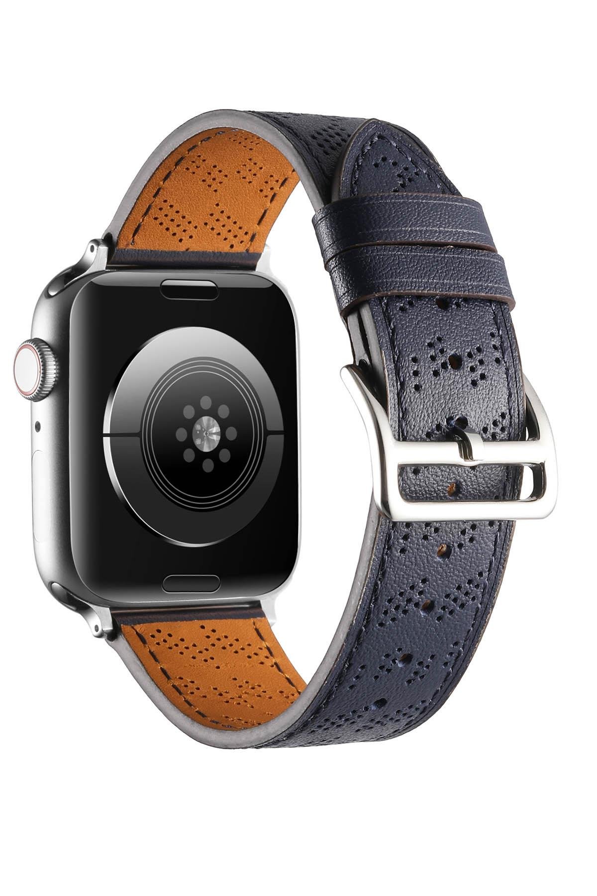 Apple Watch 8 41 mm uyumlu Suni Deri Kordon Kayış Watch Band / Strap Lacivert