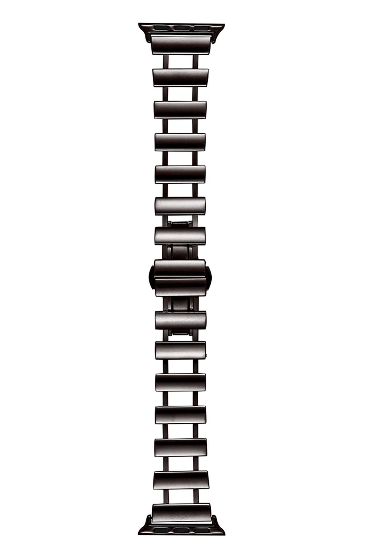 Apple Watch 6 5 4 3 2 1 SE 38 40 mm Uyumlu Metal Kordon New Collection Zarif Paslanmaz Çelik Kayış Siyah
