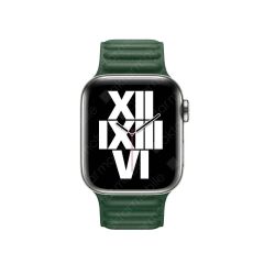 Apple Watch 9 45 mm uyumlu Manyetik Baklalı Model Kayış Mıknatıslı Suni Deri Kordon Koyu Yeşil