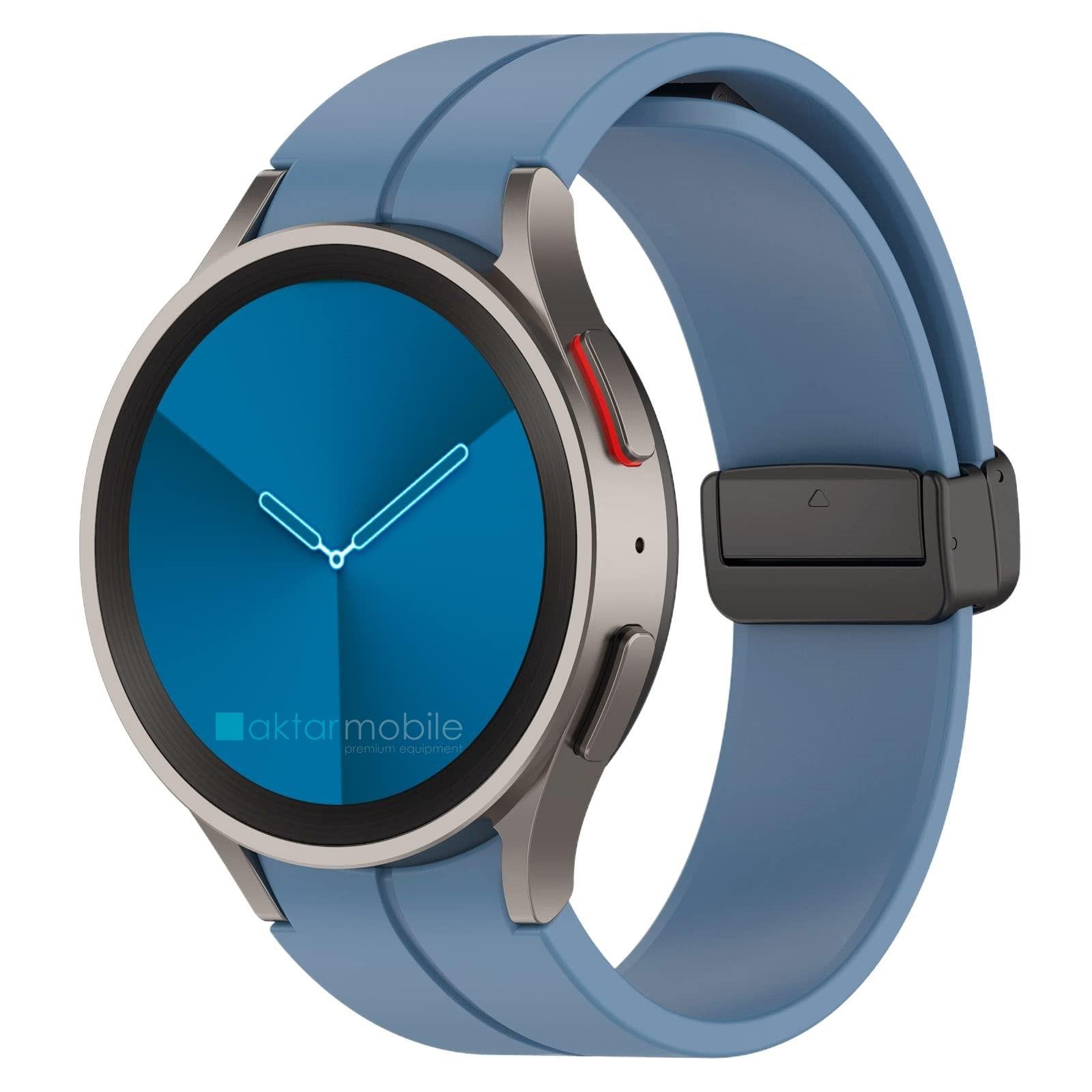 Samsung Galaxy Watch 4 Classic 42 46 mm Silikon Kordon Magnetik D Tokalı Spor Kayış Mıknatıslı Toka Mavi