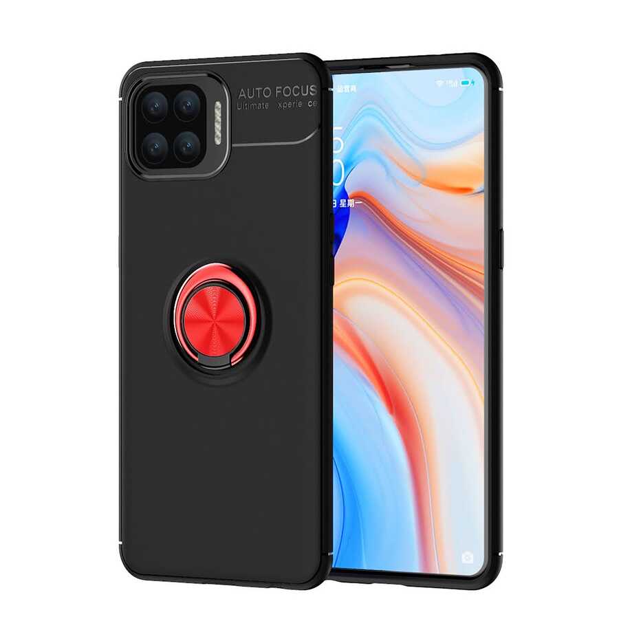 Oppo Reno 4 Lite Kılıf Zore Ravel Silikon Kapak Siyah-Kırmızı