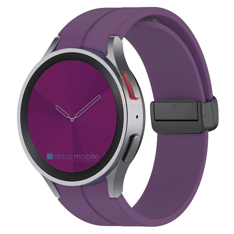 Samsung Galaxy Watch 4 Classic 42 46 mm Silikon Kordon Magnetik D Tokalı Spor Kayış Mıknatıslı Toka Mor