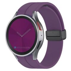 Samsung Galaxy Watch 4 Classic 42 46 mm Silikon Kordon Magnetik D Tokalı Spor Kayış Mıknatıslı Toka Mor