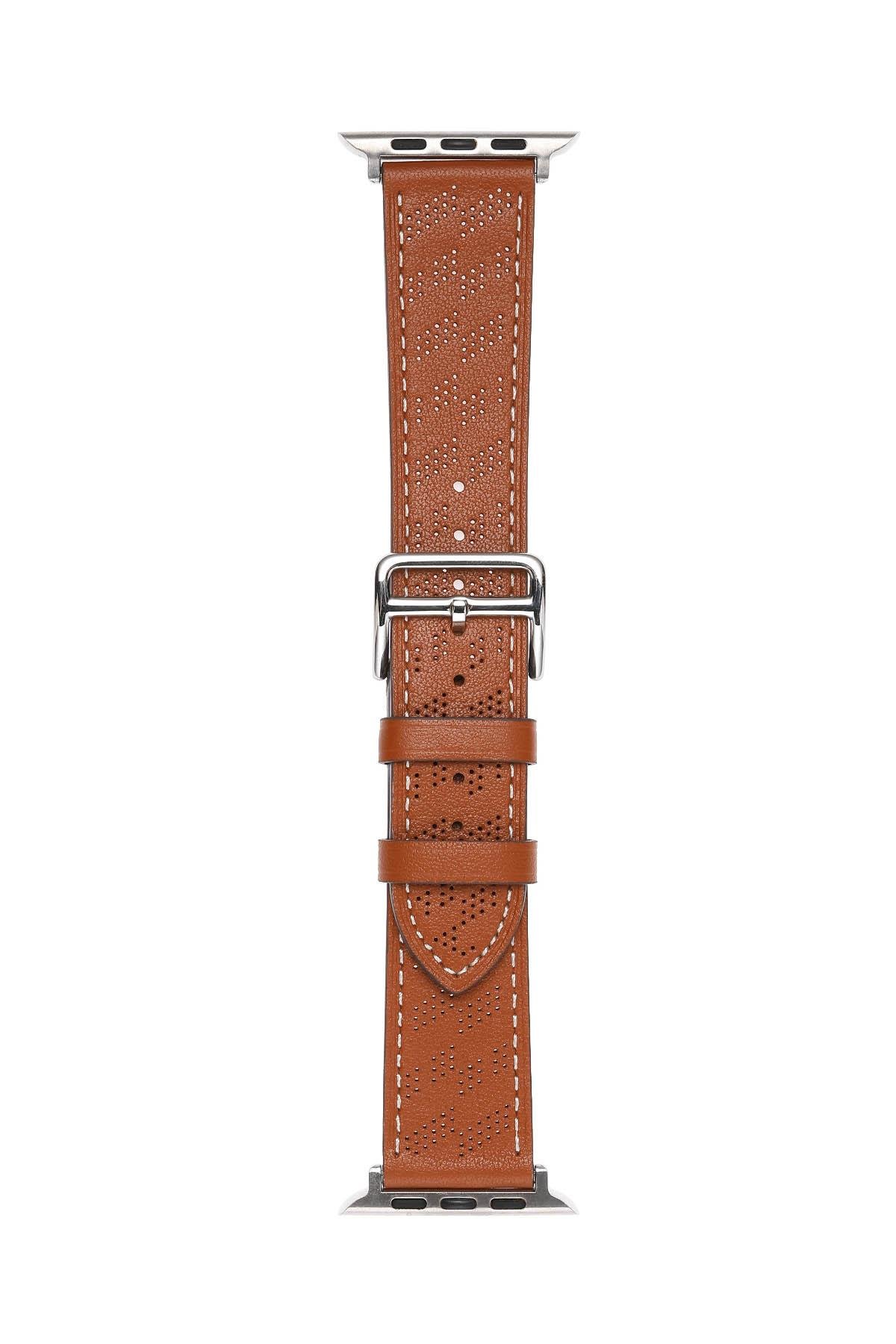 Apple Watch Ultra 49 mm uyumlu Suni Deri Kordon Kayış Watch Band / Strap Kahverengi