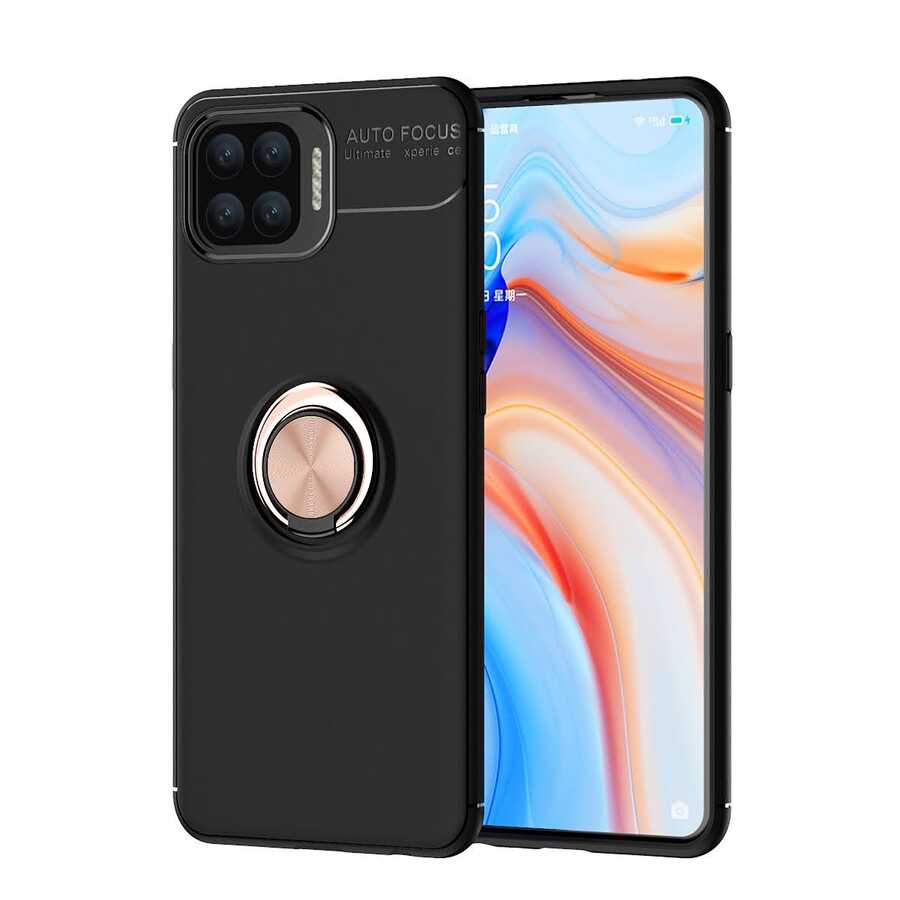 Oppo Reno 4 Lite Kılıf Zore Ravel Silikon Kapak Siyah-Rose Gold