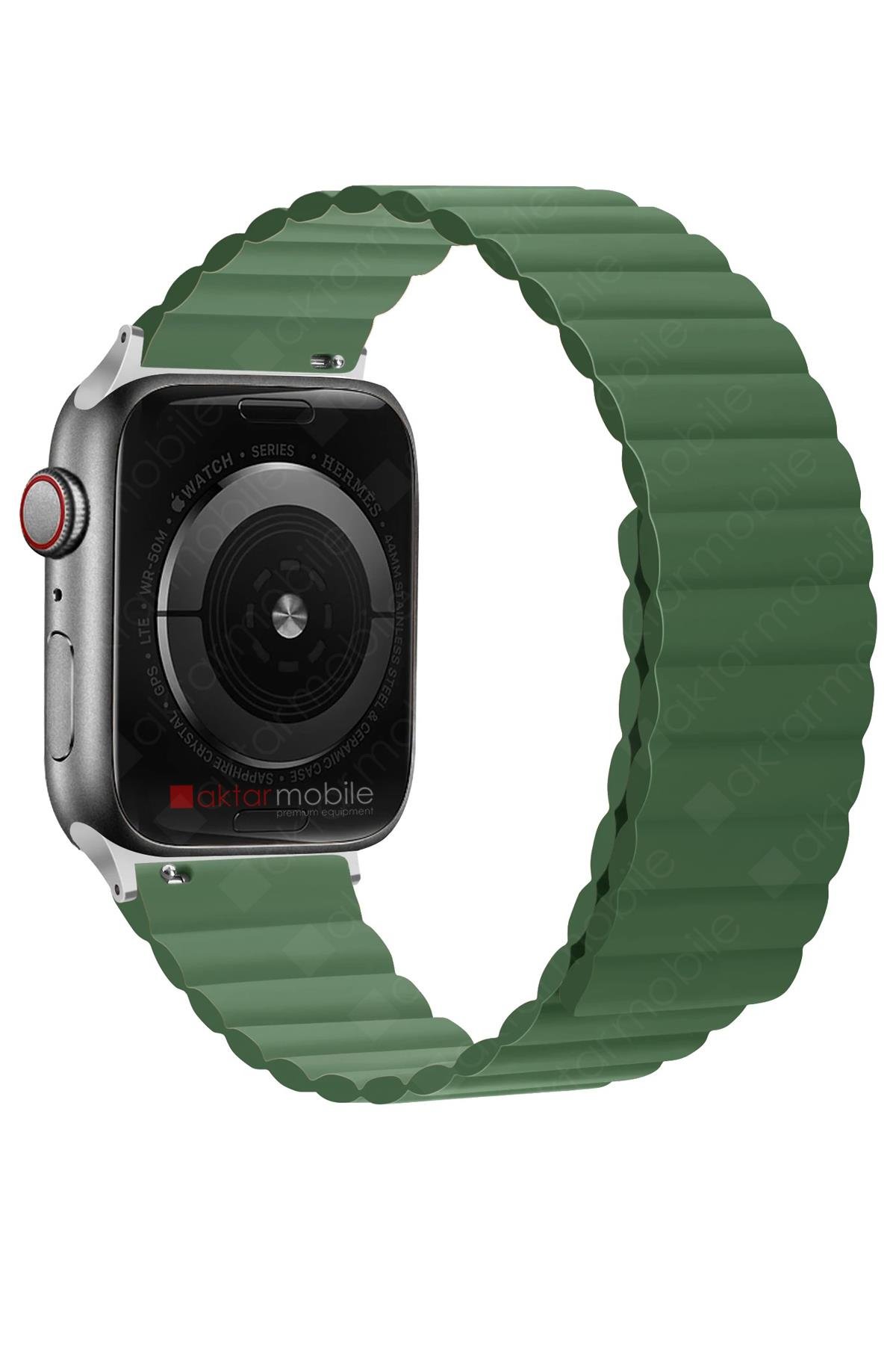 Apple Watch Ultra 49 mm uyumlu Magnetik Silikon Kordon Çift Renkli Mıknatıslı Premium Kayış Yeşil