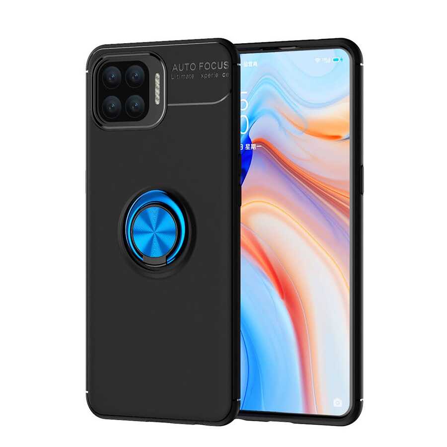 Oppo Reno 4 Lite Kılıf Zore Ravel Silikon Kapak Siyah-Mavi