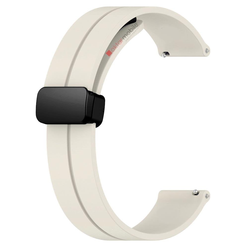 Samsung Galaxy Watch 3 45 mm Silikon Kordon Magnetik D Tokalı Spor Kayış Mıknatıslı Toka Starlight
