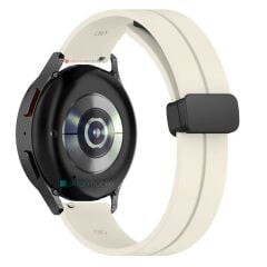 Samsung Galaxy Watch 3 45 mm Silikon Kordon Magnetik D Tokalı Spor Kayış Mıknatıslı Toka Starlight