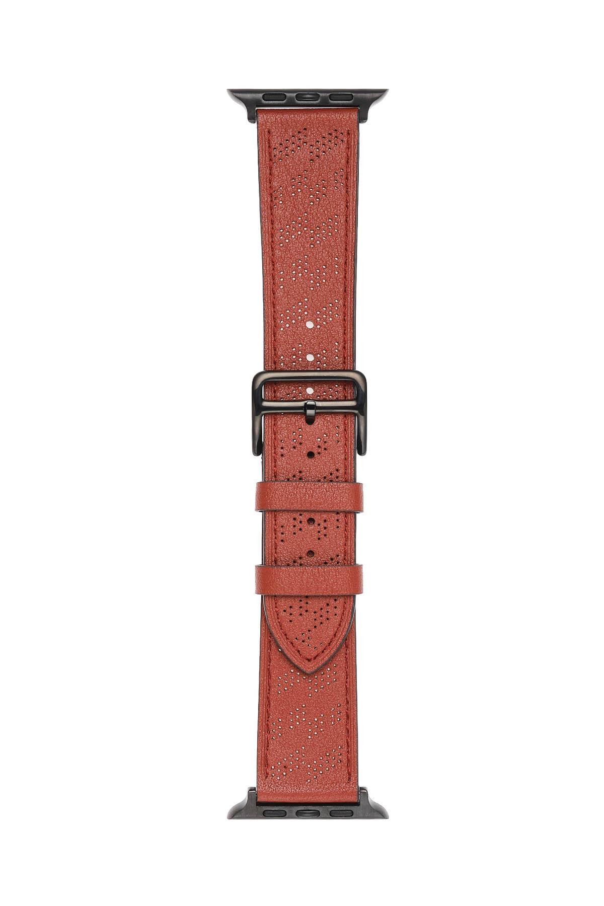 Apple Watch Ultra 49 mm uyumlu Suni Deri Kordon Kayış Watch Band / Strap Mürdüm