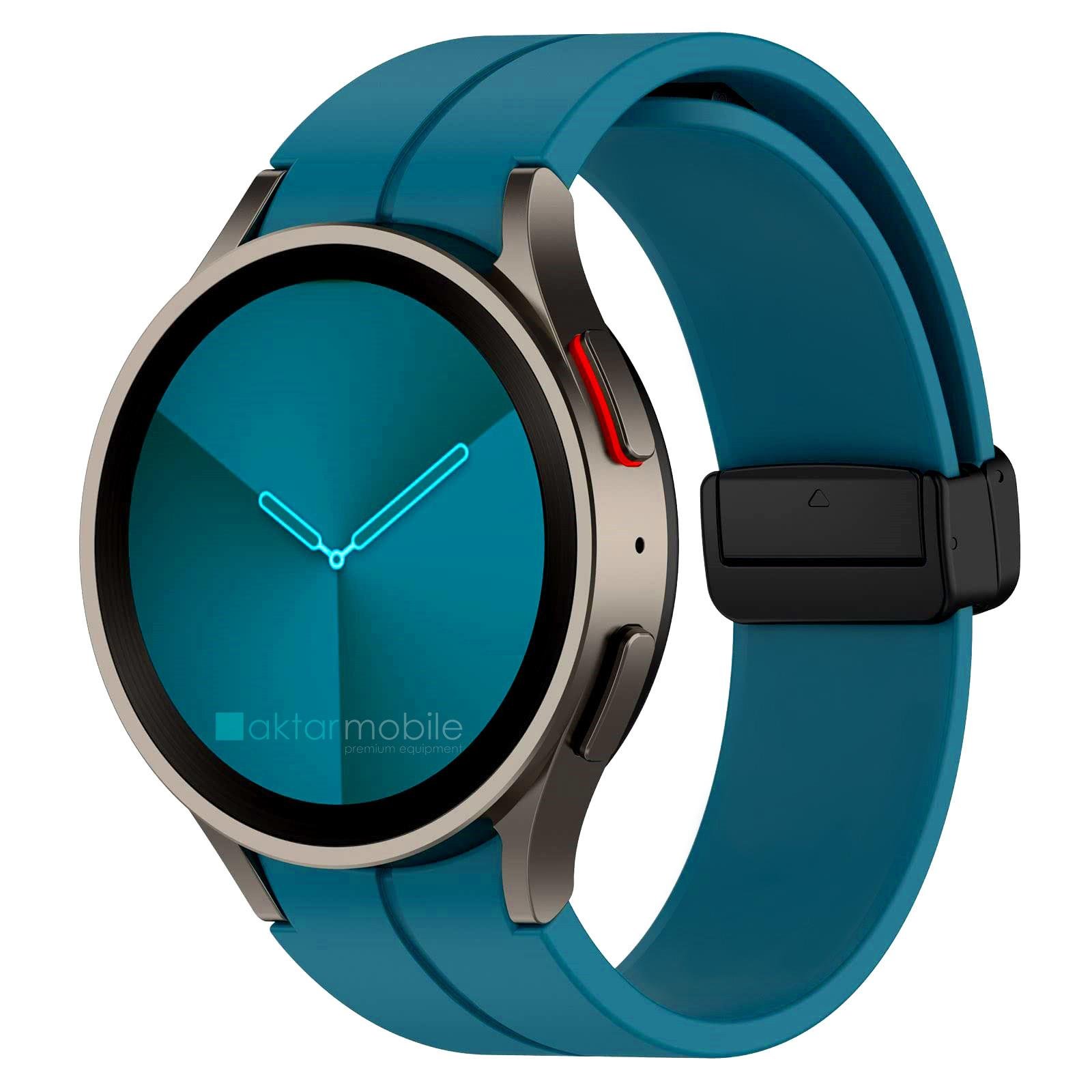 Samsung Galaxy Watch 4 Classic 42 46 mm Silikon Kordon Magnetik D Tokalı Spor Kayış Mıknatıslı Toka Turkuaz