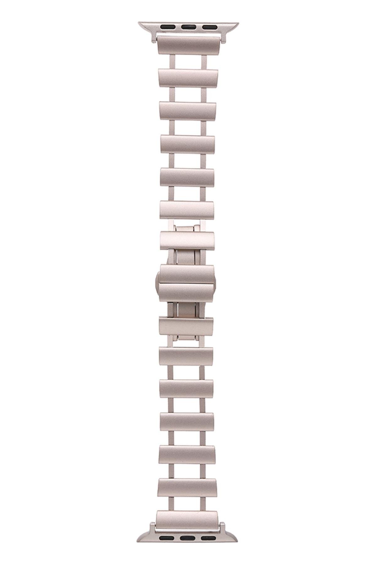 Apple Watch 7 8 9 41 mm Uyumlu Metal Kordon New Collection Zarif Paslanmaz Çelik Kayış Starlight