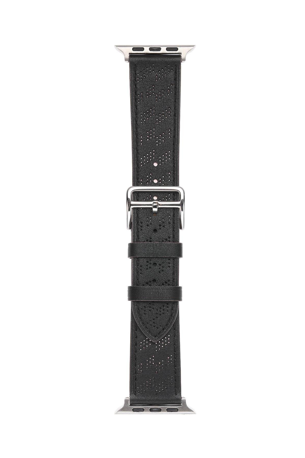 Apple Watch Ultra 49 mm uyumlu Suni Deri Kordon Kayış Watch Band / Strap Siyah