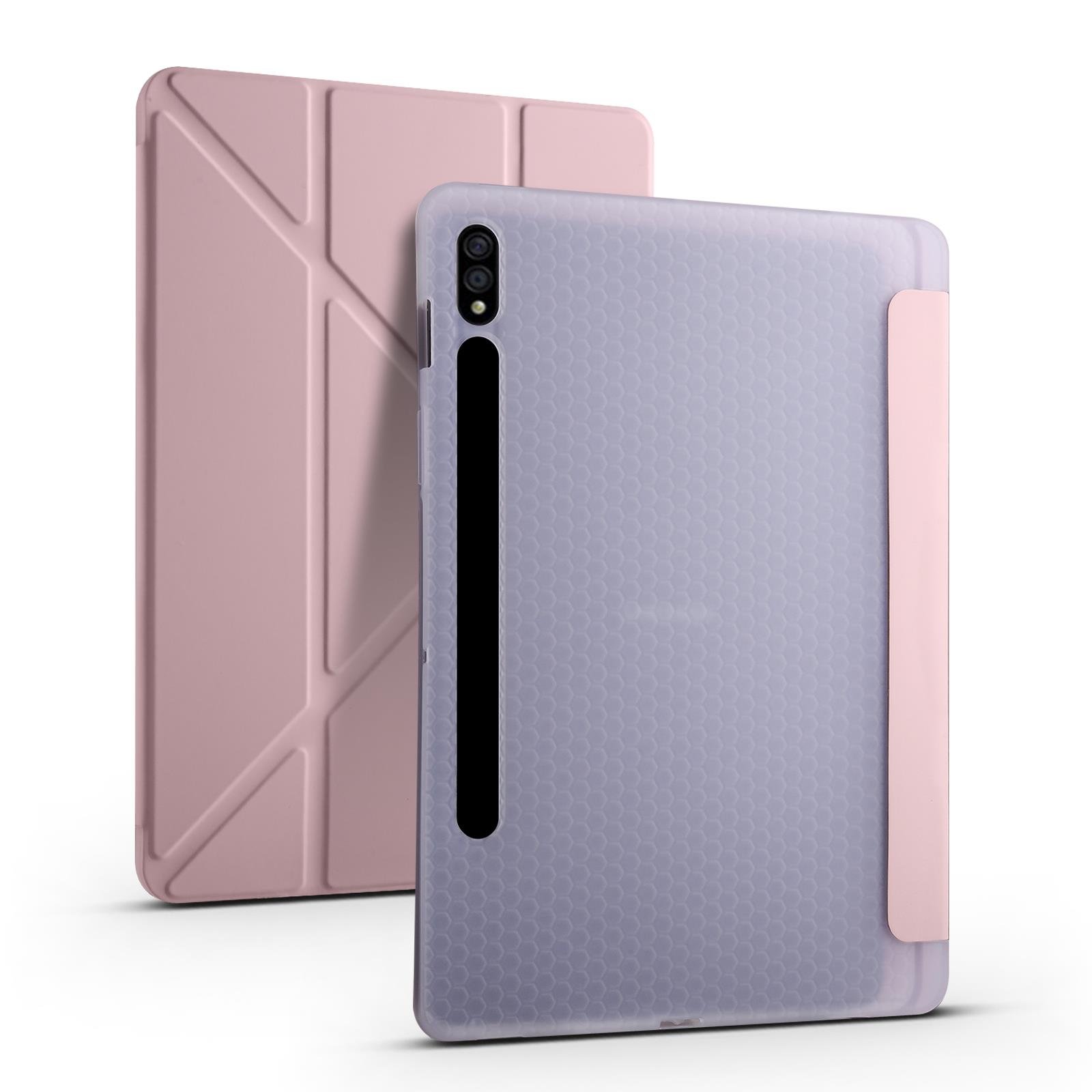 Samsung Galaxy Tab S8+ Plus 12.4'' uyumlu Kılıf Kalem Bölmeli Premium Smart Standlı Tablet Kılıfı Rose Gold