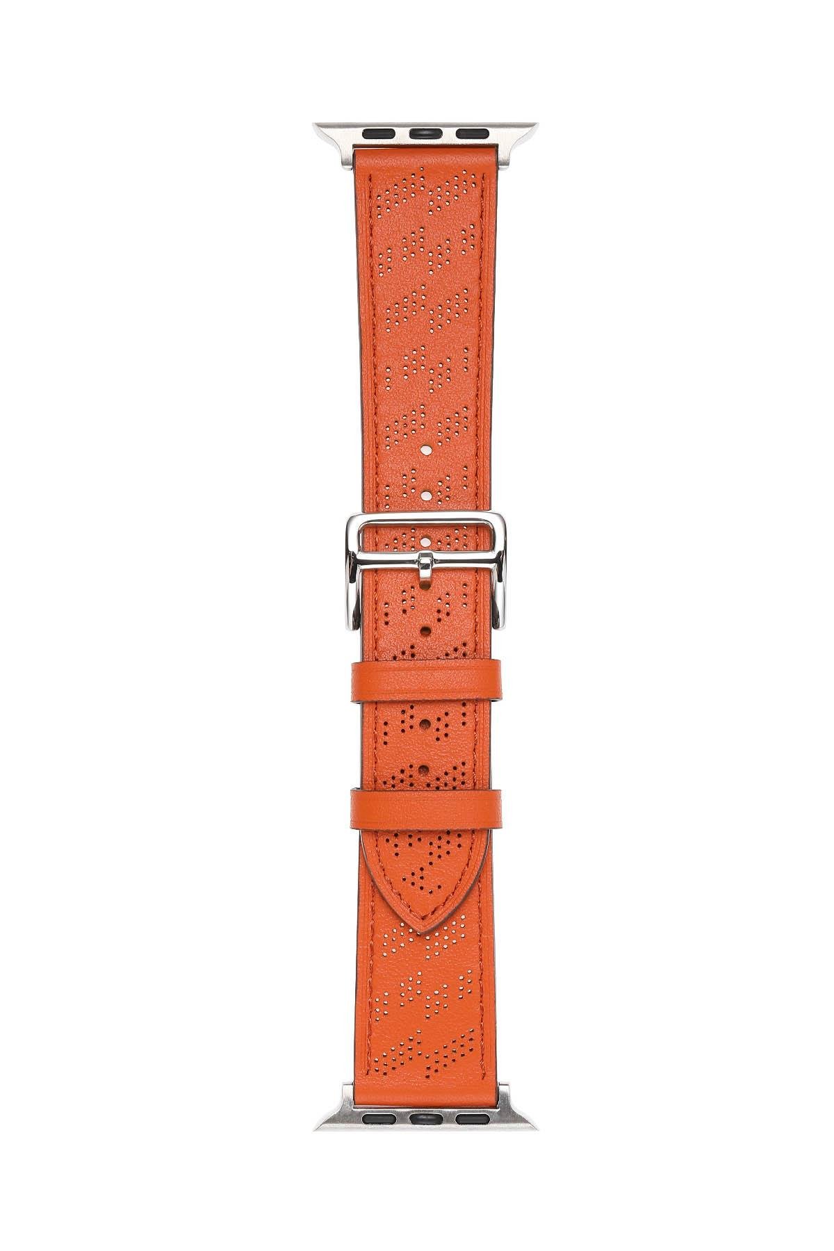 Apple Watch Ultra 49 mm uyumlu Suni Deri Kordon Kayış Watch Band / Strap Turuncu