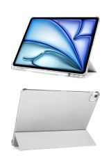 iPad Air 13 M2 2024 uyumlu Kapaklı Kılıf Kalem Bölmeli Standlı Flip Smart Akıllı Kapak Uyku Modlu Gri