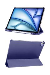 iPad Air 13 M2 2024 uyumlu Kapaklı Kılıf Kalem Bölmeli Standlı Flip Smart Akıllı Kapak Uyku Modlu Lacivert