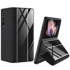 Samsung Galaxy Z Fold 3 Kılıf Standlı Premium Kapak Tam Kapatan Deri & Karbon Tasarım