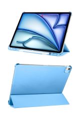 iPad Air 13 M2 2024 uyumlu Kapaklı Kılıf Kalem Bölmeli Standlı Flip Smart Akıllı Kapak Uyku Modlu Mavi