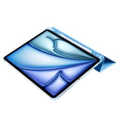iPad Air 13 M2 2024 uyumlu Kapaklı Kılıf Kalem Bölmeli Standlı Flip Smart Akıllı Kapak Uyku Modlu Mavi