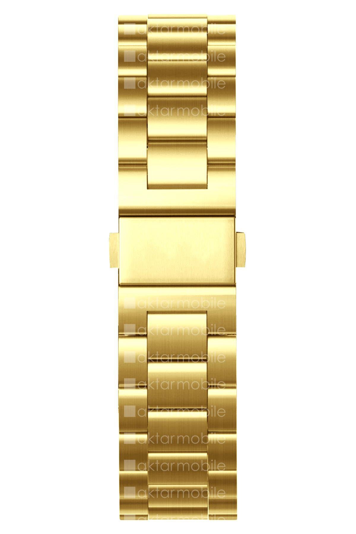Apple Watch 9 45 mm uyumlu Metal Kordon Paslanmaz Çelik Baklalı Model Kayış Gold