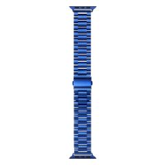 Apple Watch 9 45 mm uyumlu Metal Kordon Paslanmaz Çelik Baklalı Model Kayış Mavi